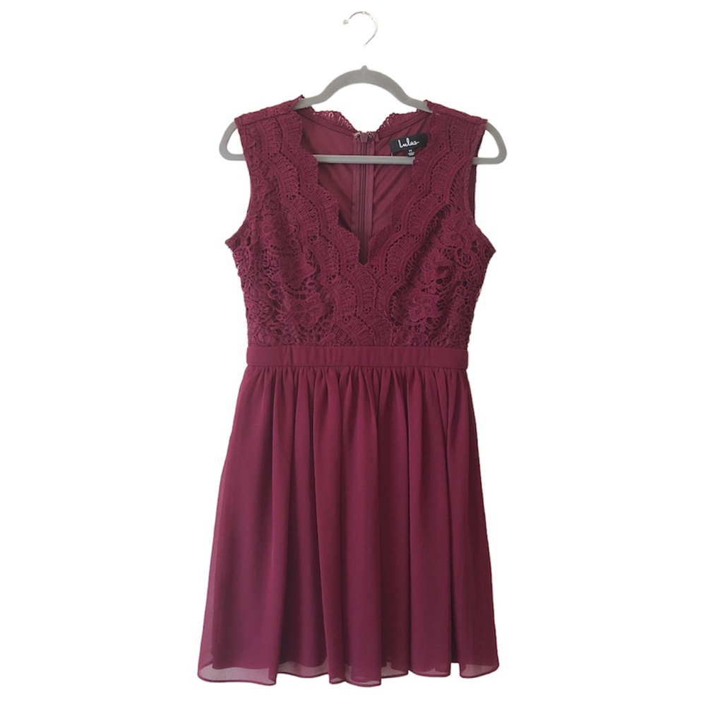 Lulu’s lace skater mini dress M red burgundy wedding guest